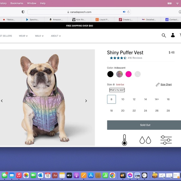 Canada Pooch Shiny Puffer Vest Size 8 for 1-5lbs - Picture 4 of 4